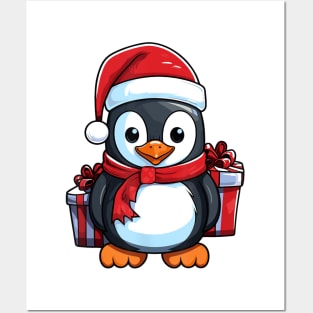 Cute Penguin Christmas Lights Santa Hat Xmas Pajama Posters and Art